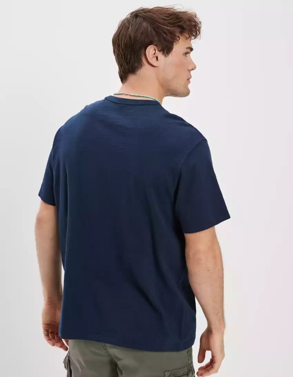 T Shirts American Eagle AE Super Soft Slub Bleu Marine Homme | QIO-05532837